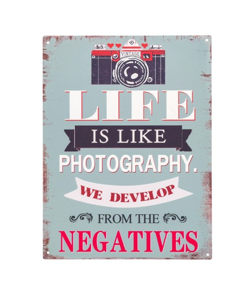 ORIGEN Home Decor - Adorno Pared Frases Vida  Adorno Pared | Placas Metal Azul - 33x0x25 cm