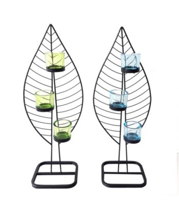 ORIGEN Home Decor - Portavelas hoja Pack 2 Unidades Decoracion | Jarrones Y Portavelas Negro - 57x15x21 cm
