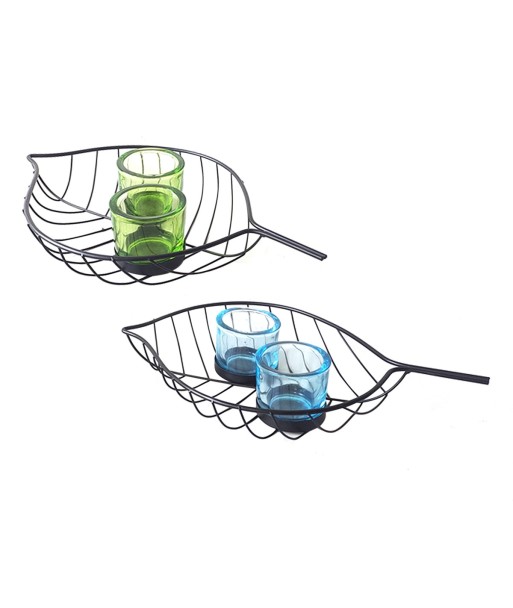ORIGEN Home Decor - Portavelas hoja Pack 2 Unidades Decoracion | Jarrones Y Portavelas Negro - 5x21x34 cm