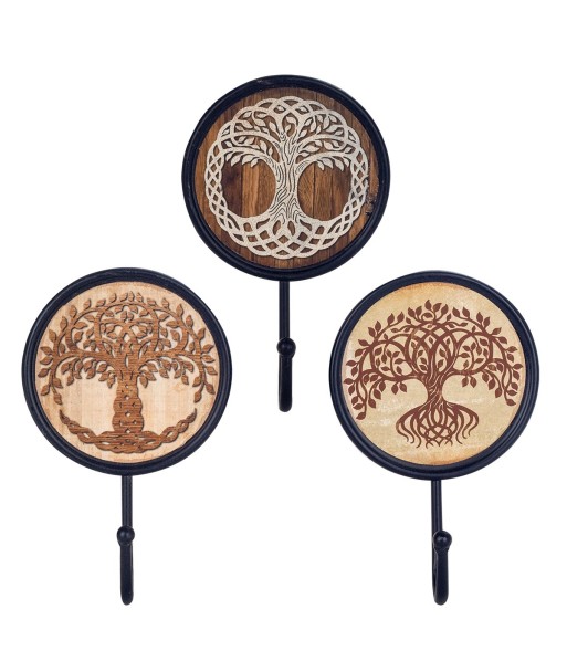ORIGEN Home Decor - Percha Árbol Vida Pack 3 Unidades Adorno Pared | Percheros Marrón - 17x6x11 cm