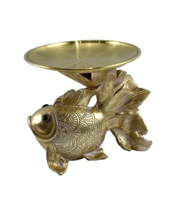 ORIGEN Home Decor - Adorno Pez con Bandeja  Figuras | Animales Dorado - 17x17x20 cm
