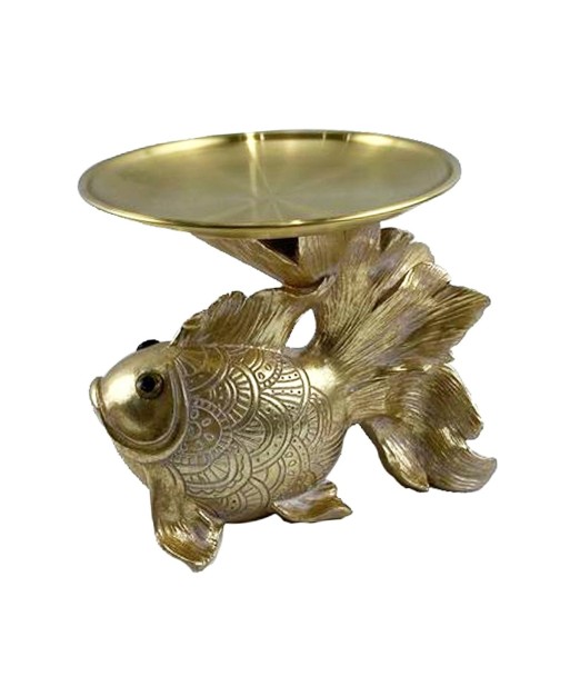 ORIGEN Home Decor - Adorno Pez con Bandeja  Figuras | Animales Dorado - 17x17x20 cm