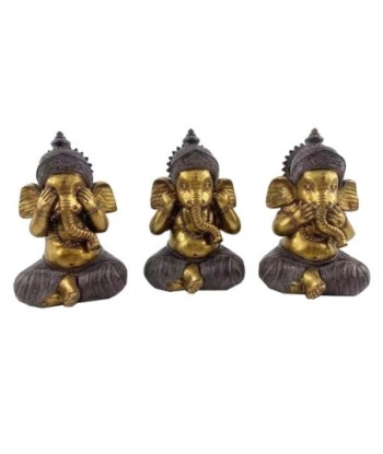 ORIGEN Home Decor - Figura Ganesha Pack 3 Unidades Figuras | Budas Dorado - 17x9x11 cm