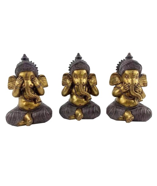 ORIGEN Home Decor - Figura Ganesha Pack 3 Unidades Figuras | Budas Dorado - 17x9x11 cm