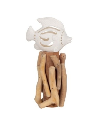 Figura Pez LED Sobre Tronco de Madera, Lámpara de Sobremesa Decorativa para Hogar, Estilo Marítimo y Náutico