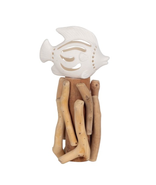 Figura Pez LED Sobre Tronco de Madera, Lámpara de Sobremesa Decorativa para Hogar, Estilo Marítimo y Náutico