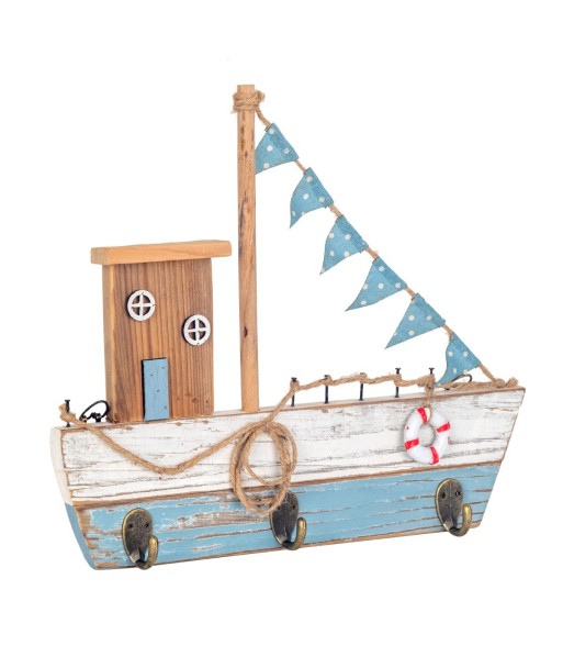 Percha Barco 3 Pomos Decorativa para Colgar Ropa, Accesorios y Más - Perchero Original para Niños y Adultos