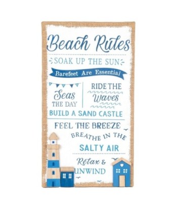 ORIGEN Home Decor - Adorno pared beach rules  Adorno Pared | Placas De Madera Azul - 48x3x27 cm