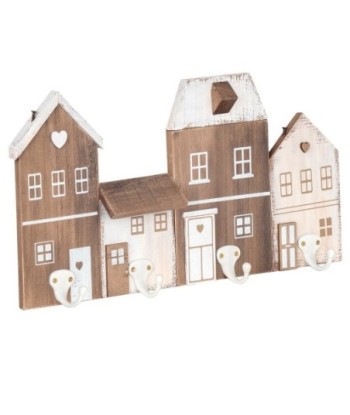 ORIGEN Home Decor - Percha 4 pomos casas  Adorno Pared | Percheros Marrón - 21x5x40 cm