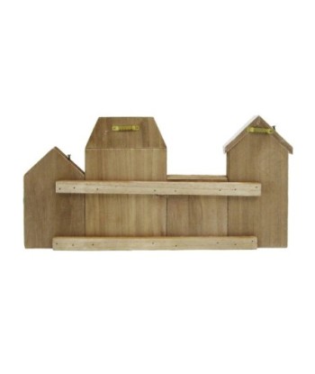 ORIGEN Home Decor - Percha 4 pomos casas  Adorno Pared | Percheros Marrón - 21x5x40 cm