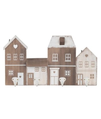 ORIGEN Home Decor - Percha 4 pomos casas  Adorno Pared | Percheros Marrón - 21x5x40 cm