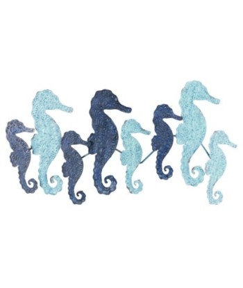 ORIGEN Home Decor - Adorno pared caballitos mar  Adorno Pared | Apliques Metal Azul - 40x2x78 cm