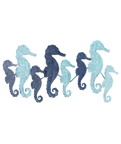 ORIGEN Home Decor - Adorno pared caballitos mar  Adorno Pared | Apliques Metal Azul - 40x2x78 cm