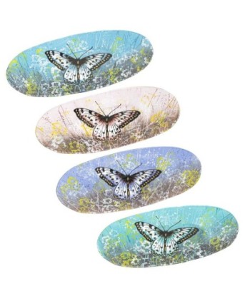 ORIGEN Home Decor - Plato Mariposa Oval Pack 4 Unidades Decoracion | Bandejas Multicolor - 3x18x43 cm