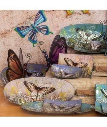 ORIGEN Home Decor - Plato Mariposa Oval Pack 4 Unidades Decoracion | Bandejas Multicolor - 3x18x43 cm