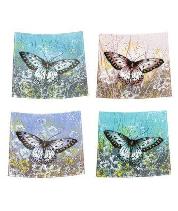 ORIGEN Home Decor - Plato Mariposa Cuadrado Pack 4 Unidades Decoracion | Bandejas Multicolor - 3x19x19 cm