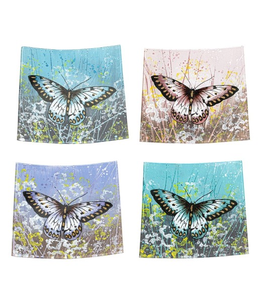 ORIGEN Home Decor - Plato Mariposa Cuadrado Pack 4 Unidades Decoracion | Bandejas Multicolor - 3x19x19 cm