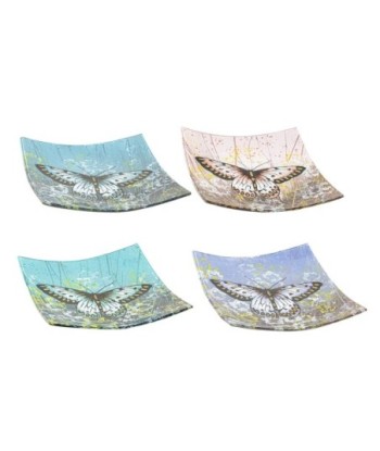 ORIGEN Home Decor - Plato Mariposa Cuadrado Pack 4 Unidades Decoracion | Bandejas Multicolor - 3x19x19 cm