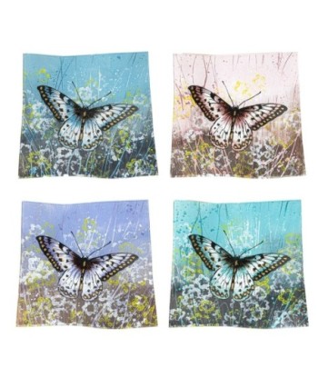 ORIGEN Home Decor - Plato Mariposa Cuadrado Pack 4 Unidades Decoracion | Bandejas Multicolor - 4x25x25 cm