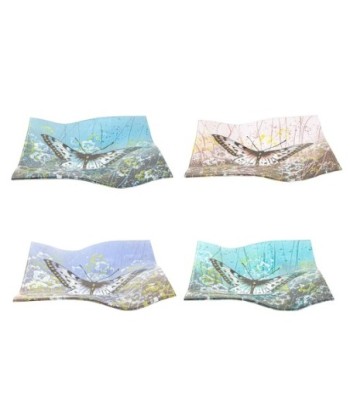 ORIGEN Home Decor - Plato Mariposa Cuadrado Pack 4 Unidades Decoracion | Bandejas Multicolor - 4x25x25 cm