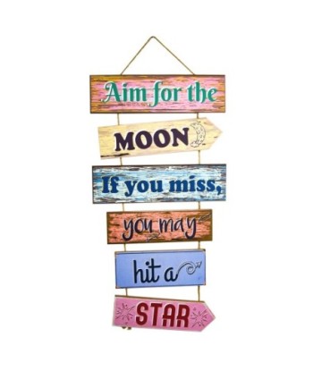 ORIGEN Home Decor - Adorno pared feliz  Adorno Pared | Placas De Madera Azul - 55x0x29 cm