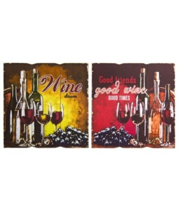 ORIGEN Home Decor - Adorno Pared Vino Pack 2 Unidades Adorno Pared | Placas De Madera Rojo - 40x1x40 cm