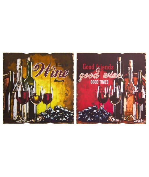 ORIGEN Home Decor - Adorno Pared Vino Pack 2 Unidades Adorno Pared | Placas De Madera Rojo - 40x1x40 cm