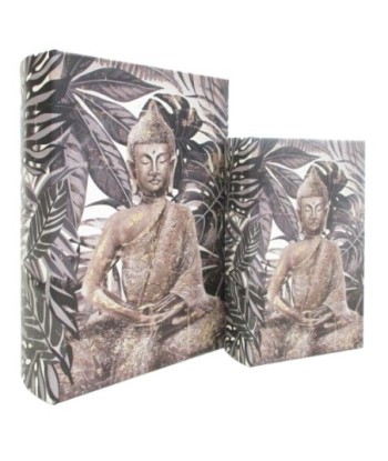 ORIGEN Home Decor - Caja libro Buda Pack 2 Unidades Decoracion | Cajas Libro Gris - 27x7x18 cm