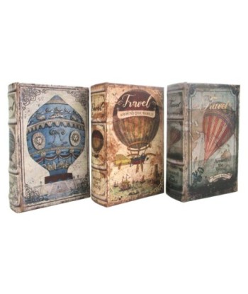 ORIGEN Home Decor - Caja Libro Globo Mundo Pack 3 Unidades Decoracion | Cajas Libro Gris - 17x5x11 cm