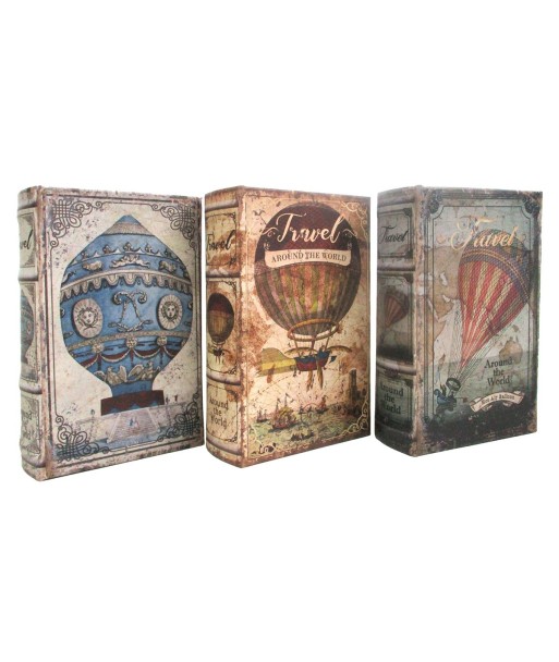 ORIGEN Home Decor - Caja Libro Globo Mundo Pack 3 Unidades Decoracion | Cajas Libro Gris - 17x5x11 cm