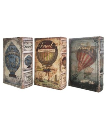 ORIGEN Home Decor - Caja Libro Globo Mundo Pack 3 Unidades Decoracion | Cajas Libro Gris - 17x5x11 cm
