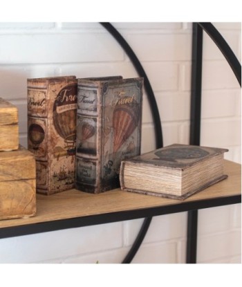 ORIGEN Home Decor - Caja Libro Globo Mundo Pack 3 Unidades Decoracion | Cajas Libro Gris - 17x5x11 cm