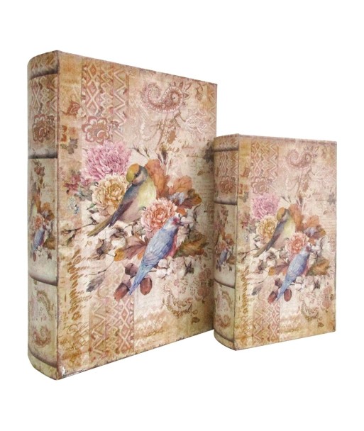 ORIGEN Home Decor - Cajas Libro Pájaros Pack 2 Unidades Decoracion | Cajas Libro Marrón - 27x7x18 cm
