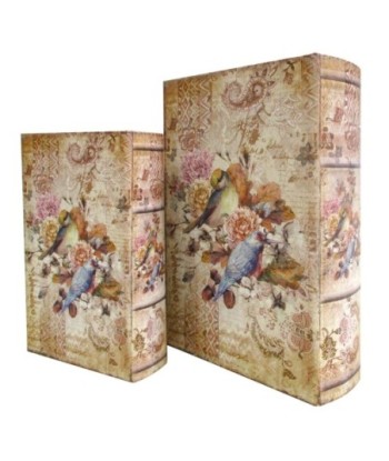 ORIGEN Home Decor - Cajas Libro Pájaros Pack 2 Unidades Decoracion | Cajas Libro Marrón - 27x7x18 cm