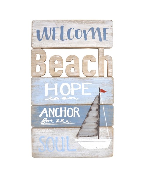 ORIGEN Home Decor - Adorno pared welcome  Adorno Pared | Placas De Madera Azul - 45x1x25 cm
