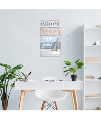 ORIGEN Home Decor - Adorno pared welcome  Adorno Pared | Placas De Madera Azul - 45x1x25 cm