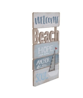 ORIGEN Home Decor - Adorno pared welcome  Adorno Pared | Placas De Madera Azul - 45x1x25 cm
