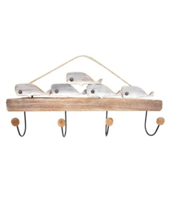 ORIGEN Home Decor - Percha 4 pomos peces  Adorno Pared | Percheros Azul - 24x10x60 cm