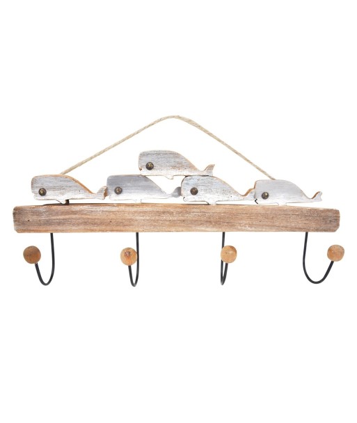 ORIGEN Home Decor - Percha 4 pomos peces  Adorno Pared | Percheros Azul - 24x10x60 cm