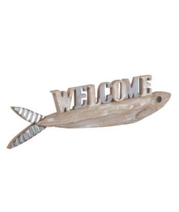 ORIGEN Home Decor - Adorno pared pez welcome  Adorno Pared | Placas De Madera Marrón - 18x3x81 cm