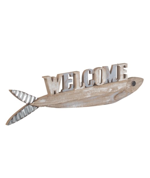 ORIGEN Home Decor - Adorno pared pez welcome  Adorno Pared | Placas De Madera Marrón - 18x3x81 cm