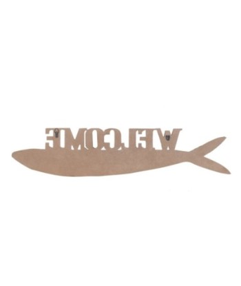 ORIGEN Home Decor - Adorno pared pez welcome  Adorno Pared | Placas De Madera Marrón - 18x3x81 cm