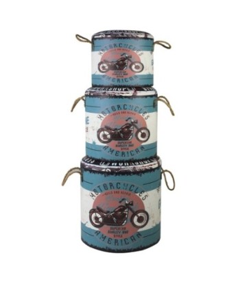 ORIGEN Home Decor - Baúles Moto Vintage Pack 3 Unidades Muebles | Baules Azul - 42x40x40 cm