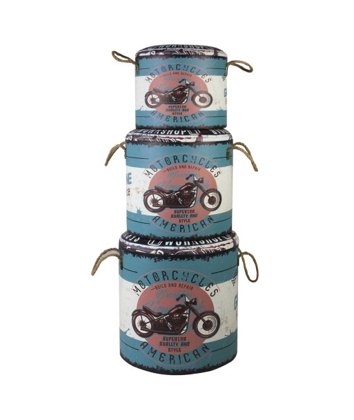 ORIGEN Home Decor - Baúles Moto Vintage Pack 3 Unidades Muebles | Baules Azul - 42x40x40 cm