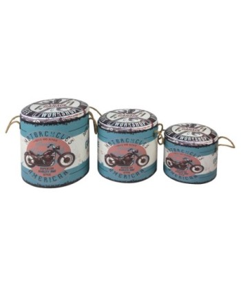 ORIGEN Home Decor - Baúles Moto Vintage Pack 3 Unidades Muebles | Baules Azul - 42x40x40 cm