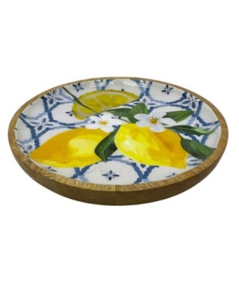 Plato Limones Mediano para Decoración de Cocina, Bandeja de Madera Amarilla, Ideal para Servir Frutas y Aperitivos