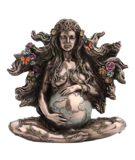 ORIGEN Home Decor - Figura Diosa Gaia-madre  Figuras | Bronce Plateado - 17x9x17 cm