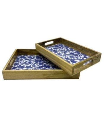 Bandejas Decorativas de Madera para Flores - Set de 2 Bandejas Elegantes para Cocina y Hogar