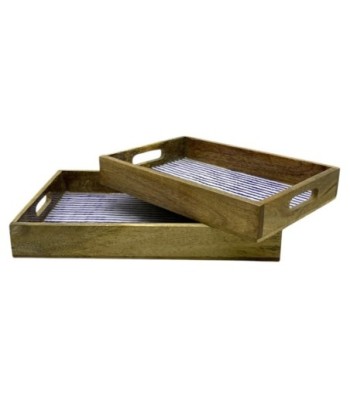 Bandejas de Madera Rayadas para Cocina, Juego de 2, Diseño Náutico, Ideal para Decoración y Organización del