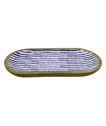 Bandeja de Madera Rayas Pequeña para Cocina, Decoración Náutica y Marinera, Ideal para Servir y Organizar